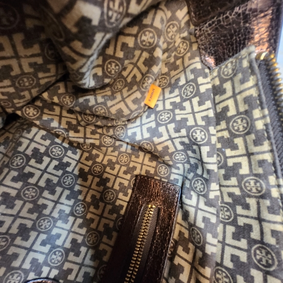 EUC TORY BURCH METALLIC BROWN/BRONZ BAG GOLD HARDWARE FULL ZIP - Picture 10 of 16